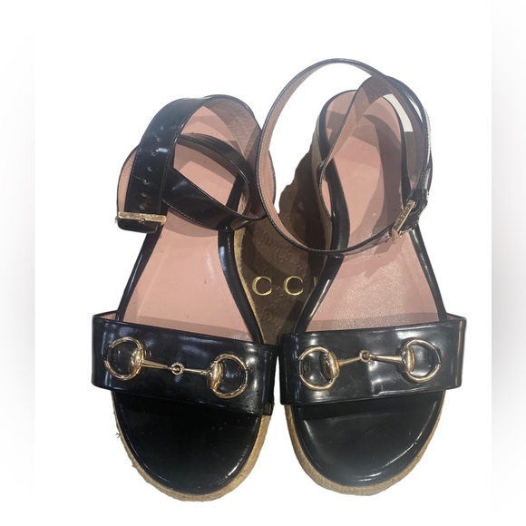 Gucci Platform Black Leather Espadrilles Summer Sandals Size 40.5 / Women’s 10.5 - Picture 5 of 12